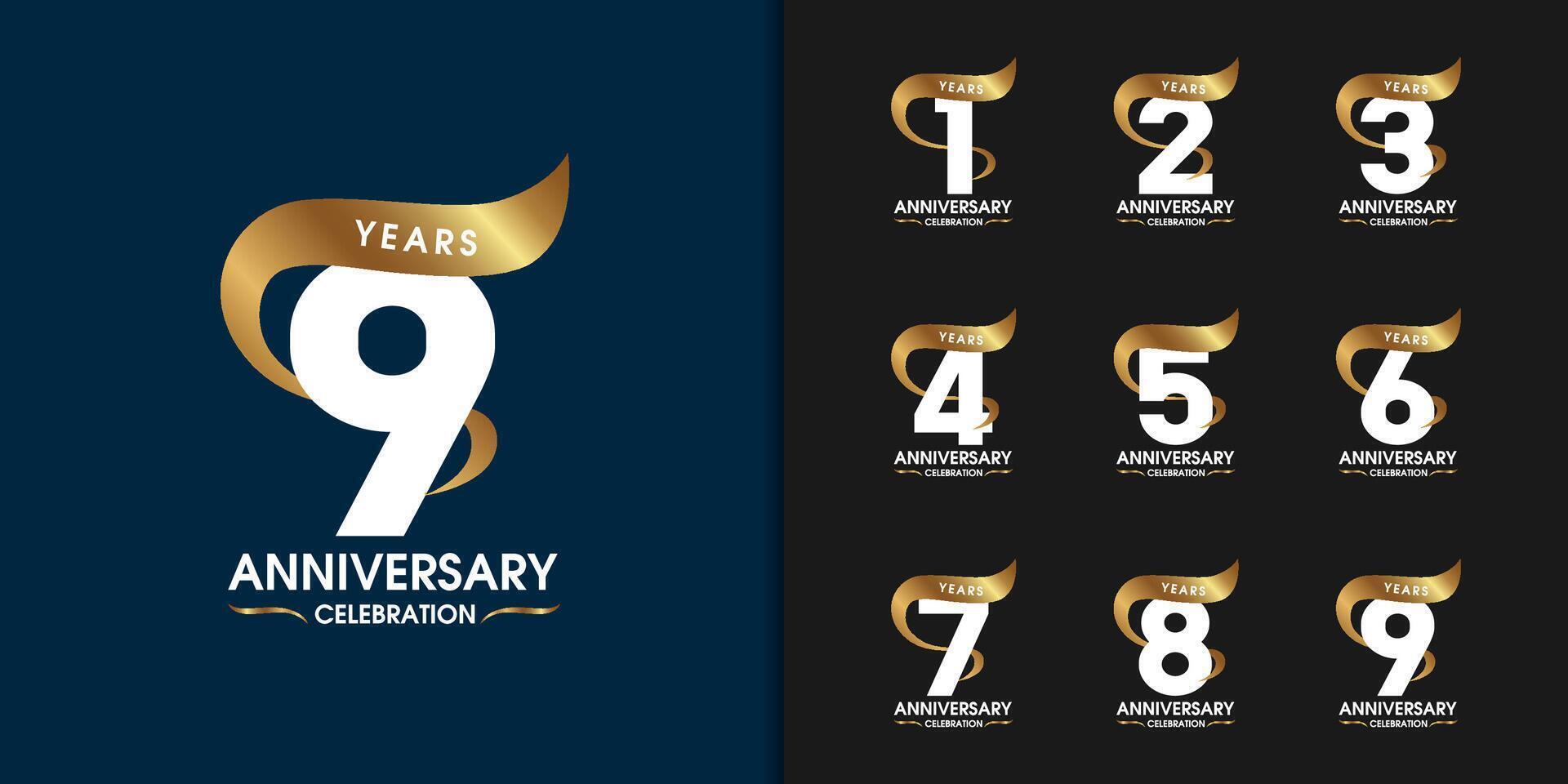Set of premium anniversary logotype. Golden anniversary celebration emblem design for company profile, leaflet, magazine, brochure, web, banner vector