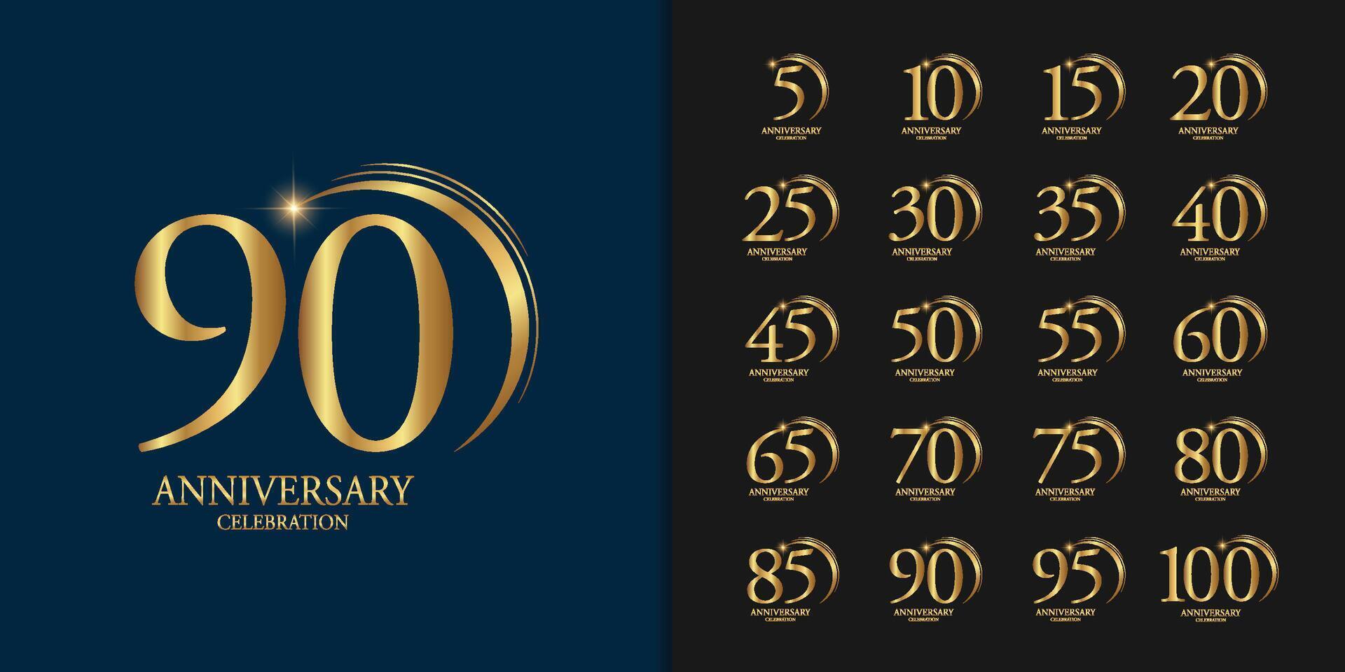 Set of premium anniversary logotype. Golden anniversary celebration emblem vector