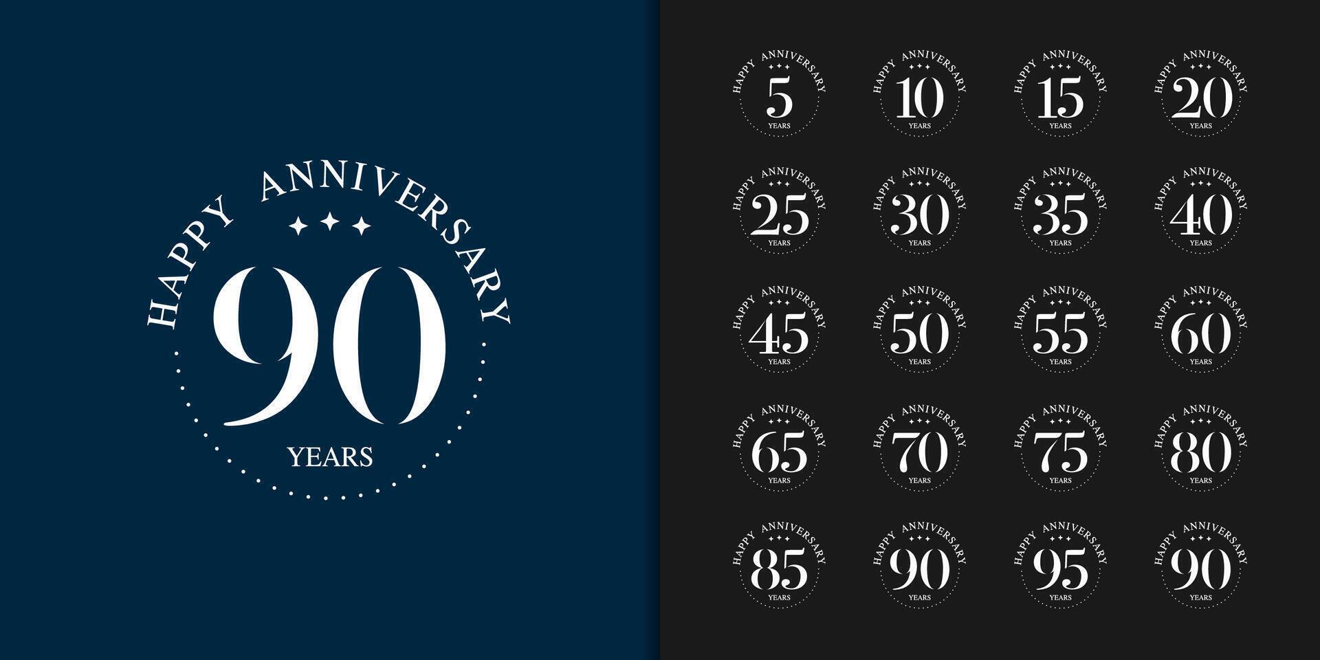 Trendy anniversary logotype set. White anniversary celebration emblem design vector