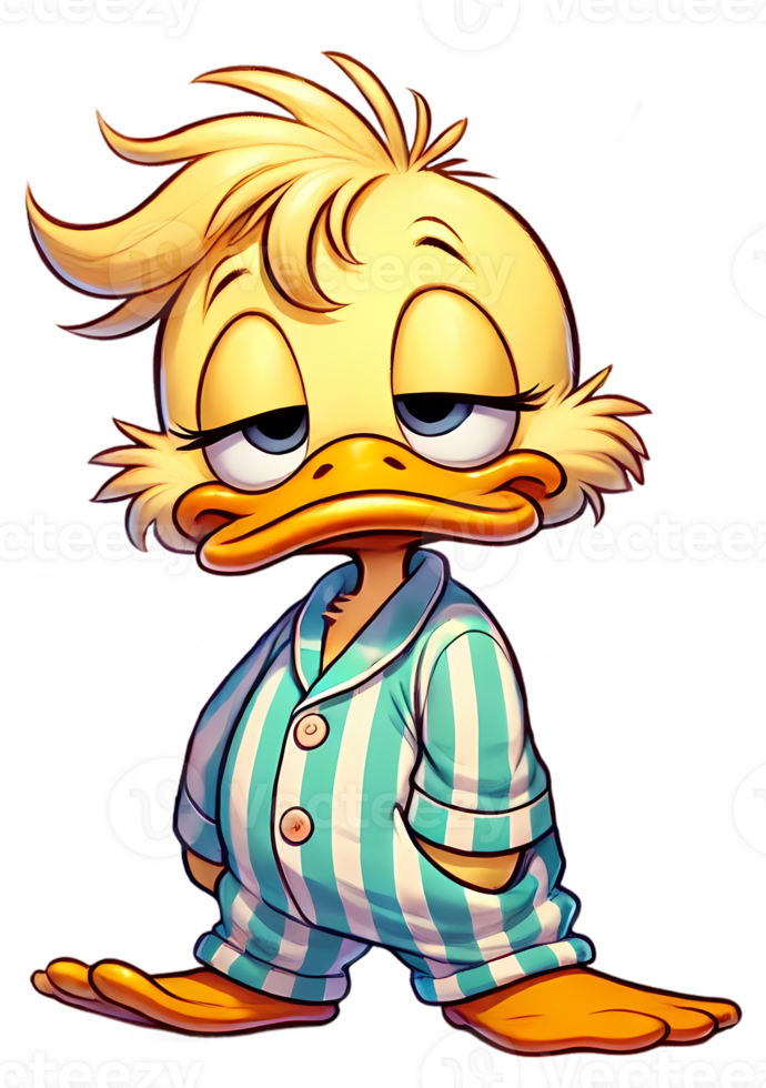 Sleepy Cartoon Duck in Pajamas - Tired Morning Duck Character Illustration png