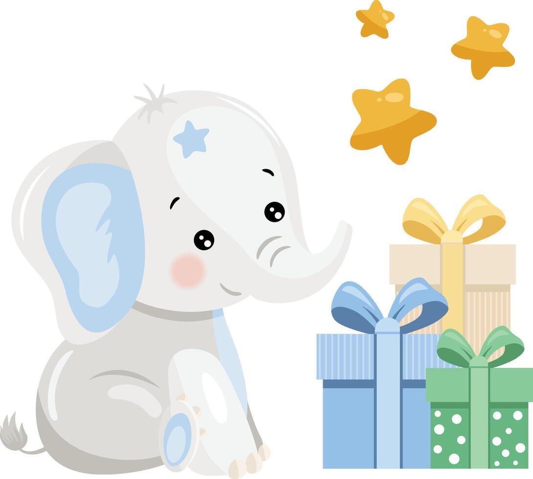 Baby Elephant with Gifts and Stars vector