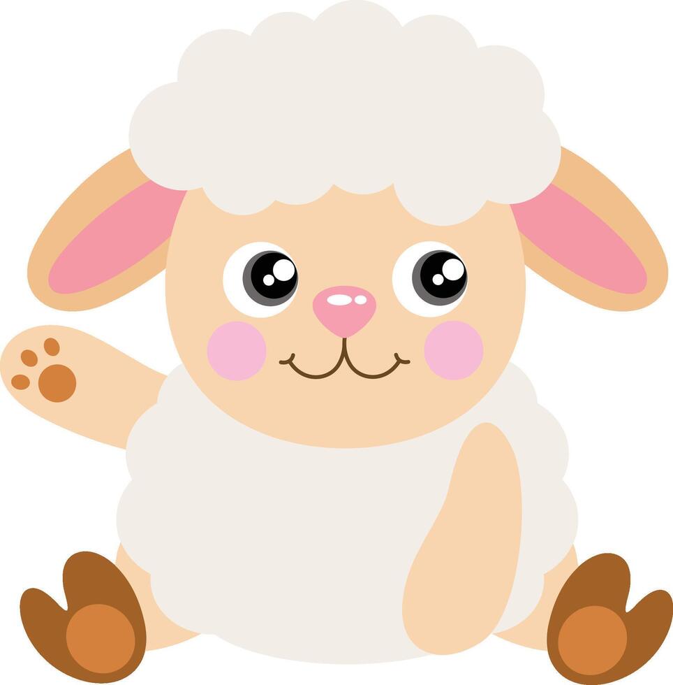 Adorable Fluffy Cartoon Lamb Waving Hello vector