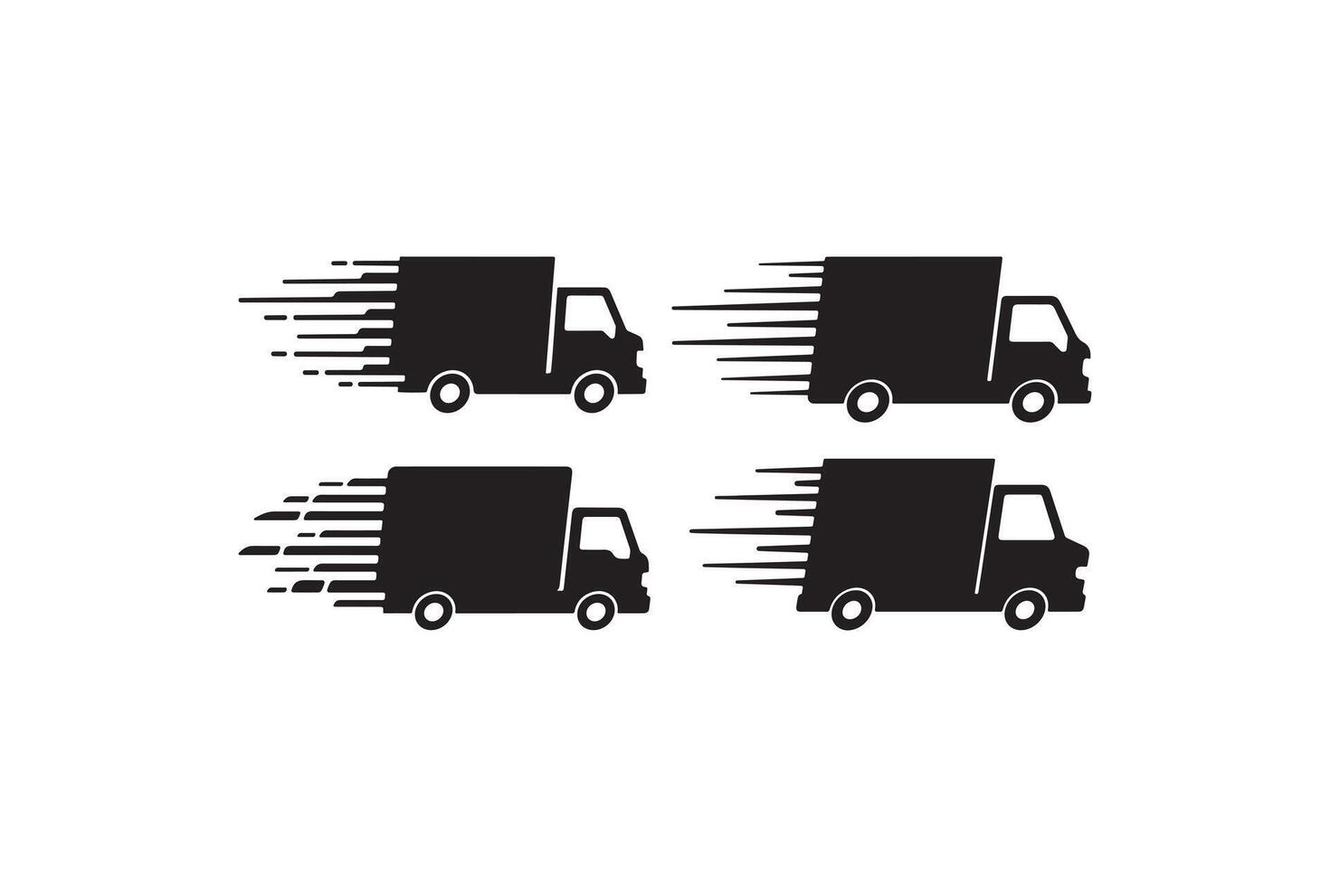 Fast Delivery Trucks Silhouette Speedy Shipping Truck Icon Set vector