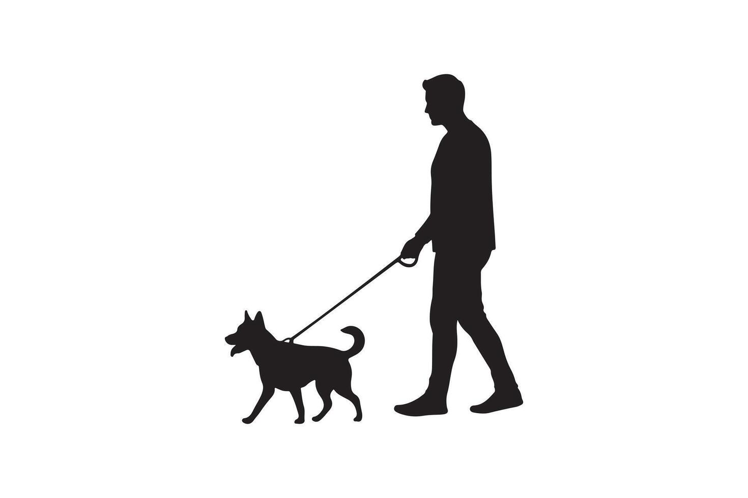 Dog Walker Silhouette Art Outdoor Activity with Pet Silhouette vector