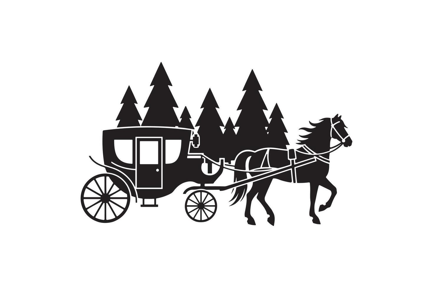 Forest Scene with Horse Wagon Silhouette vector