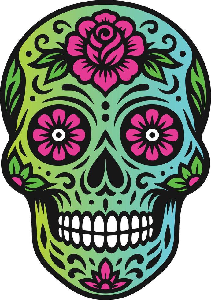 Vibrant Mexican Sugar Skull Calavera with Floral Design vector