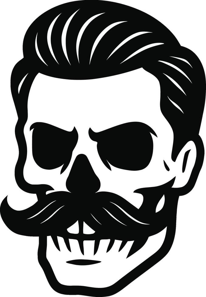 Stylized Gentleman Skull with Mustache and Hair Icon vector