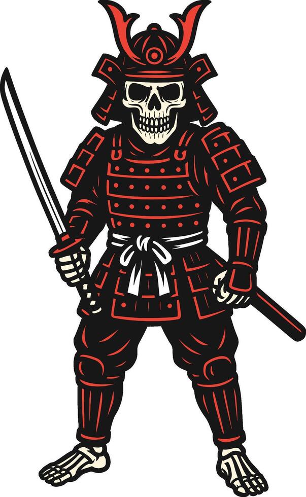 Full Body Samurai Skeleton Warrior with Katana vector