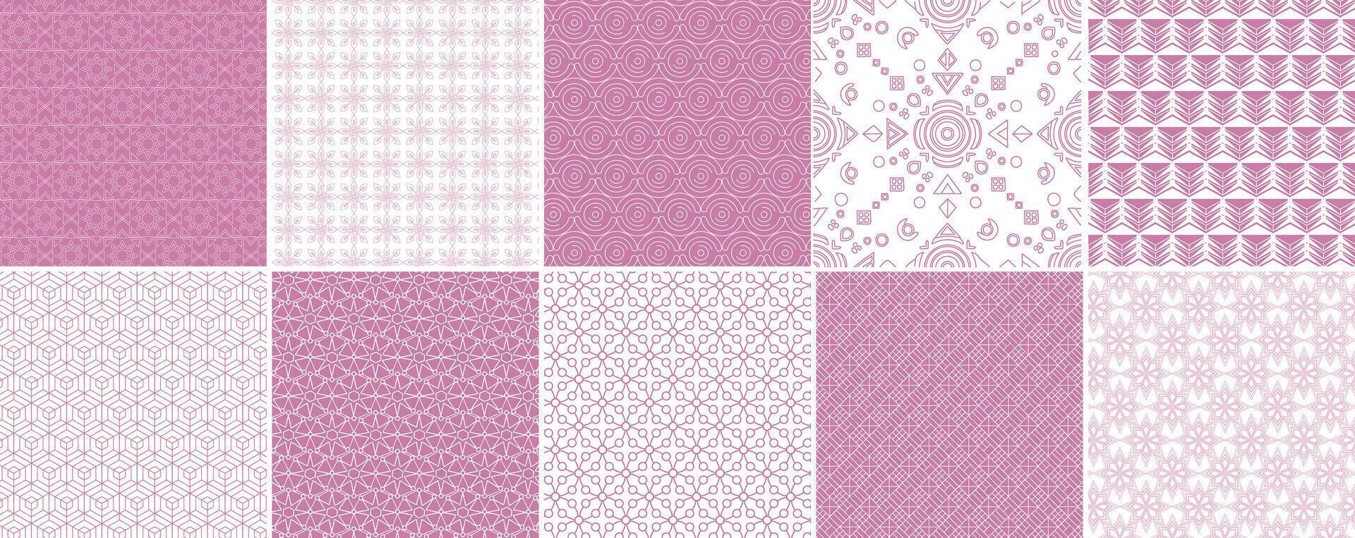 A set of pink and white seamless patterns vector