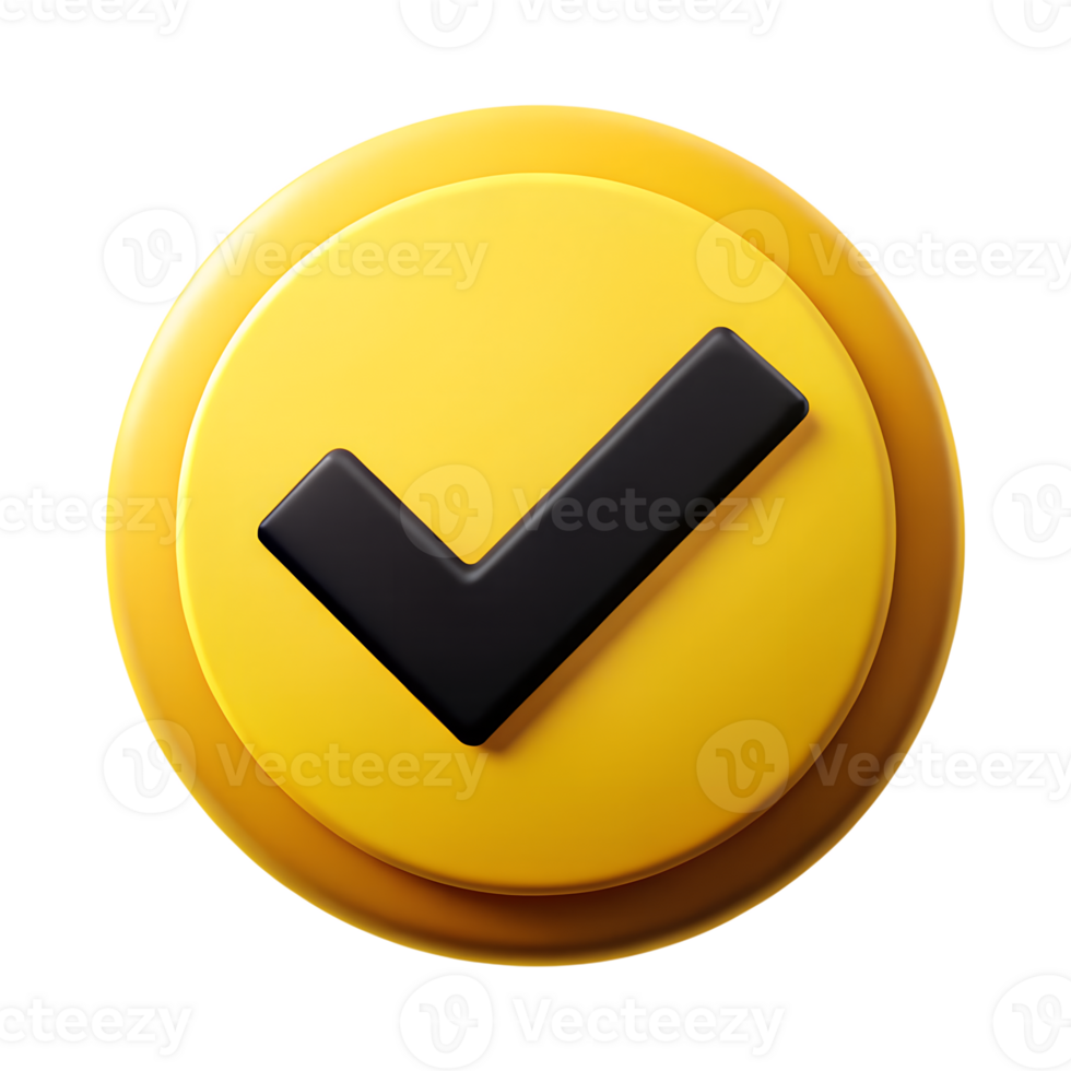 3D Black Check Mark on Yellow Circular Button png