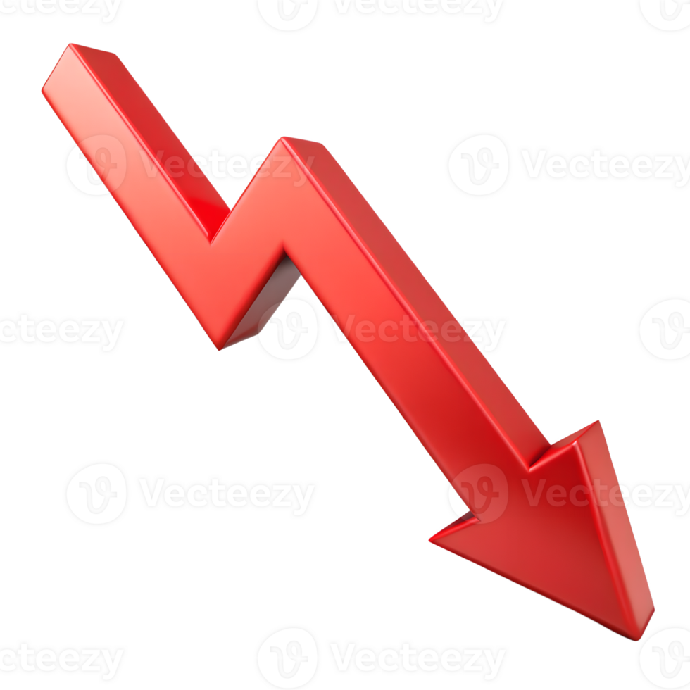 Red Downward Falling Decline Arrow png