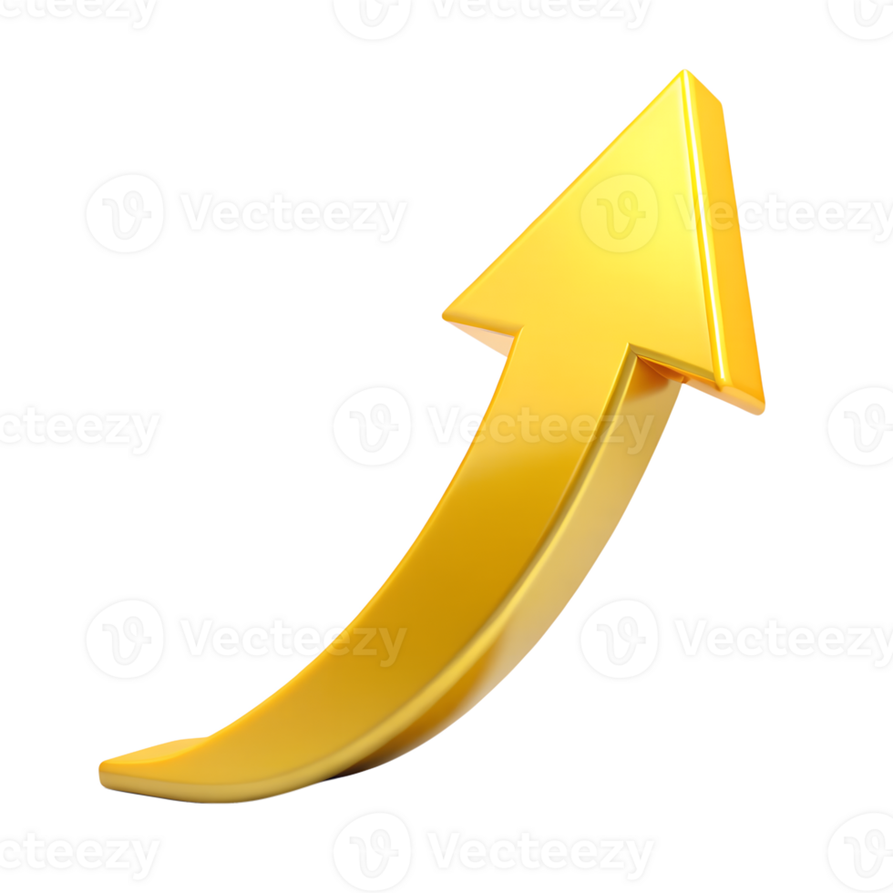3D Yellow Curved Upward Arrow png