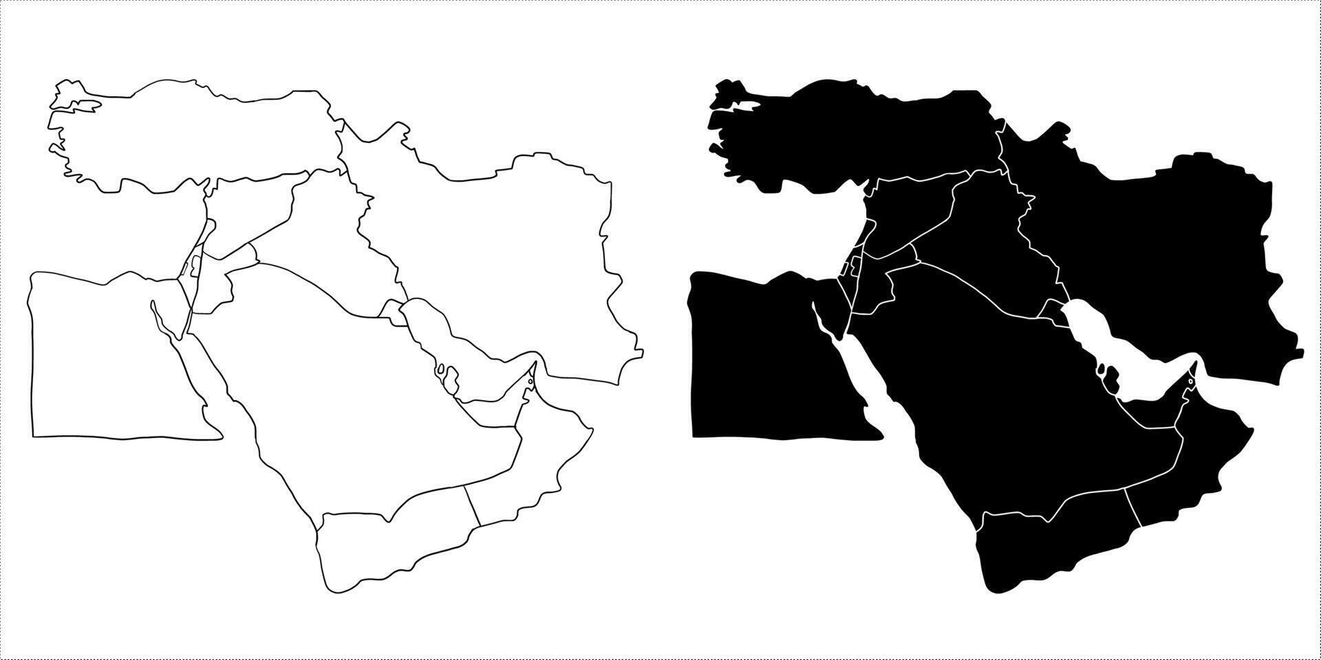 Middle East Asia Doodle map two Styles sketch illustration vector