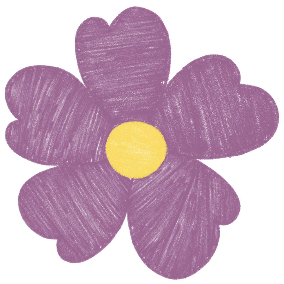 Hand-Drawn Purple Flower with Yellow Center, A bold purple flower with textured petals png