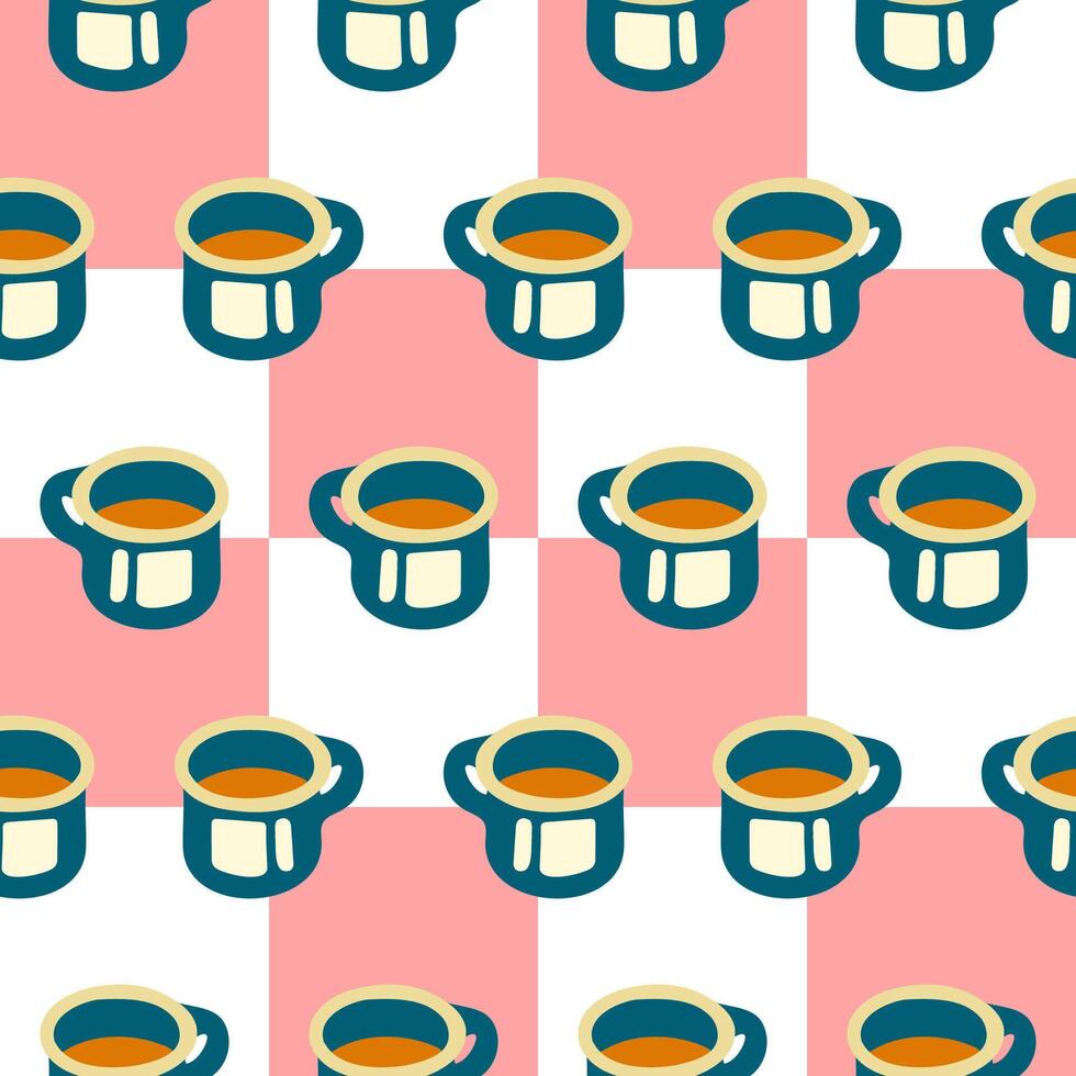 Seamless Mug and Checkered Pattern vector