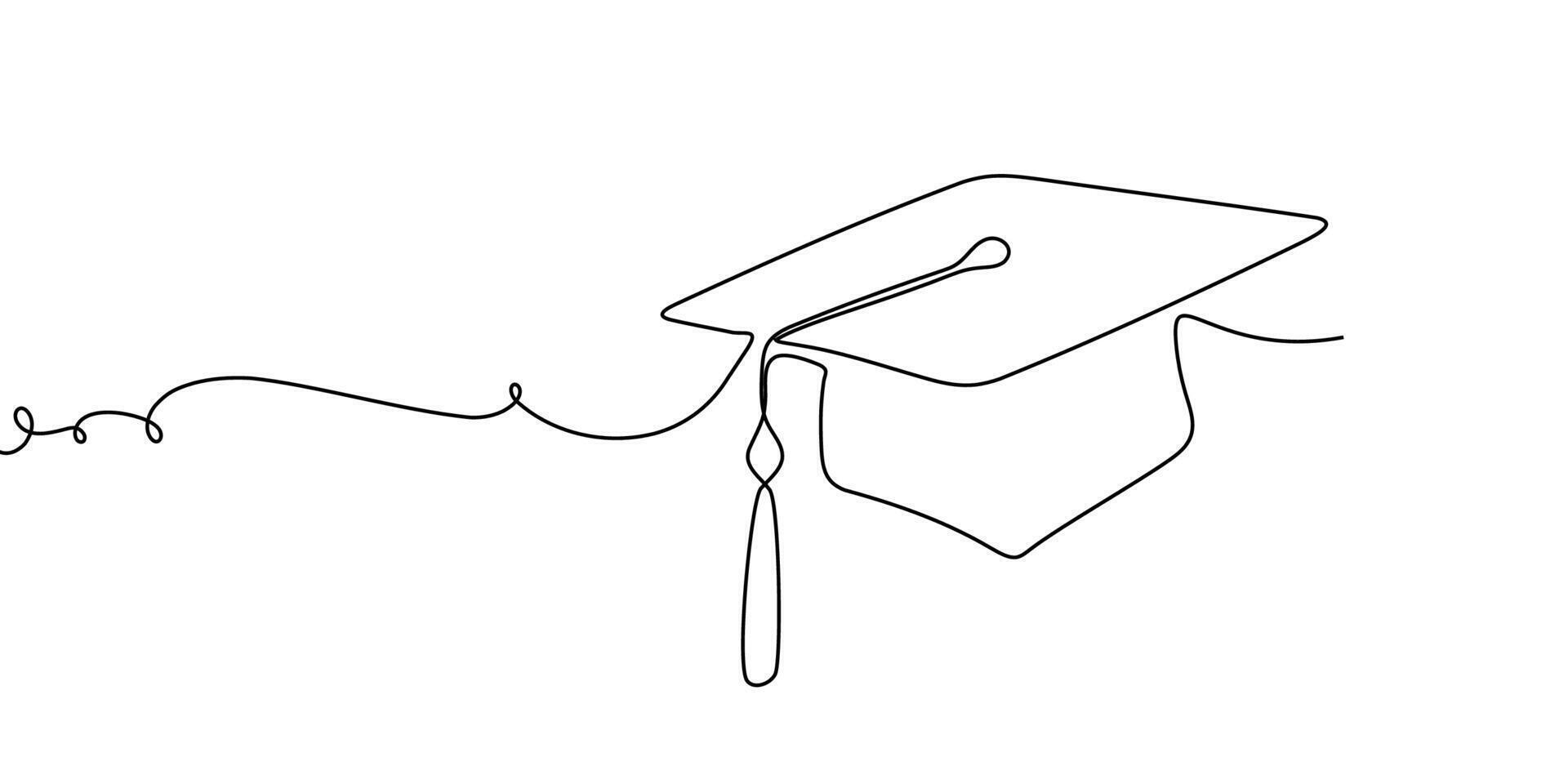 Line cap hat study university education continuous icon illustration college student. Hat school cap outline one hand linear book certificate graduate silhouette academy tassel degree grad day. vector