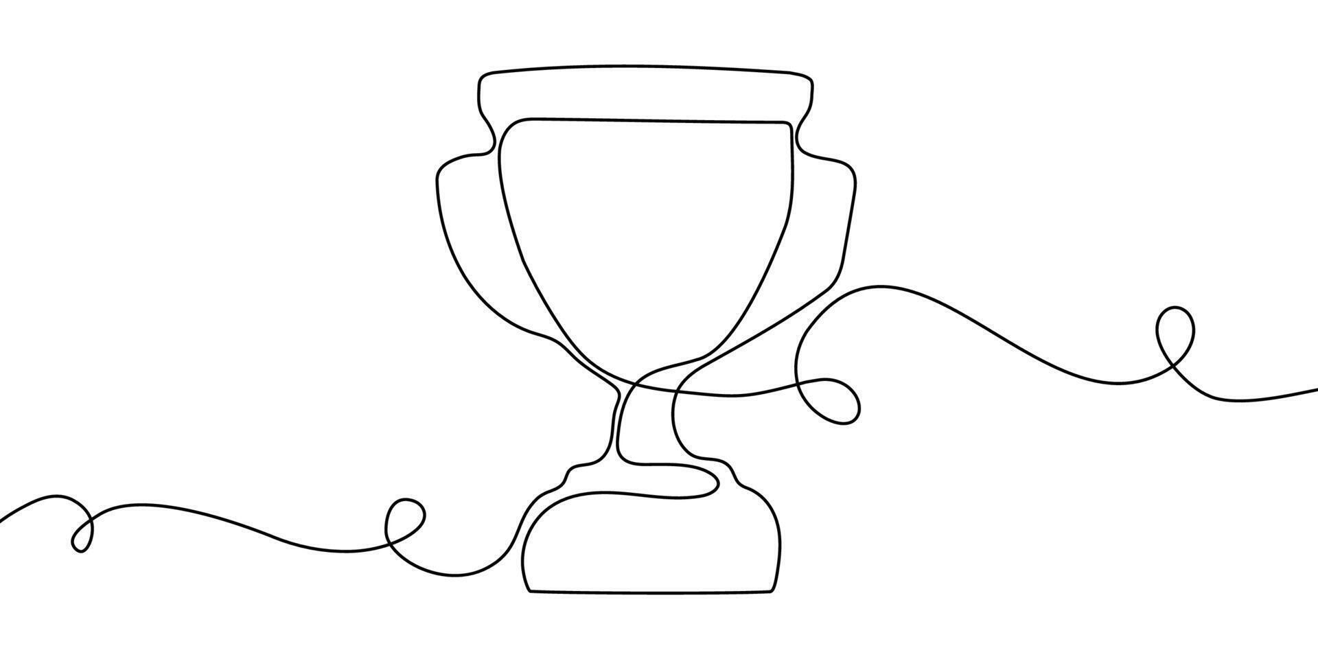 Winner line trophy icon art win prize sketch continuous award. Line medal trophy doodle champion victory business outline illustration cup drawing success hand race sport single cartoon. vector