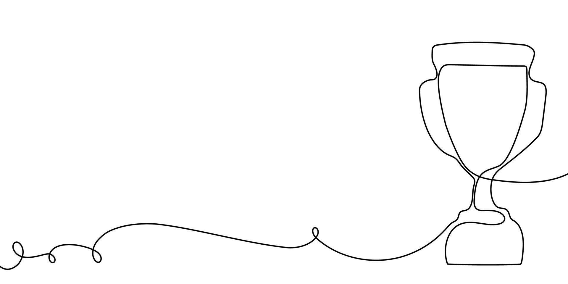 Trophy winner line sketch win prize art icon continuous award. Medal trophy line victory champion doodle business outline illustration cup drawing success hand race sport single cartoon. vector