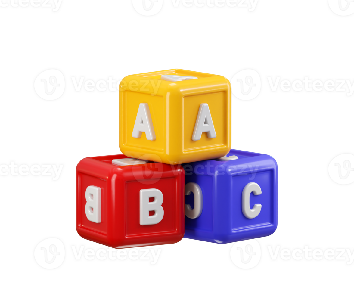 Abc alphabet colorful cube icon 3d render concept of alphabet colorful cubes for kids kindergarten letter learning icon illustration png