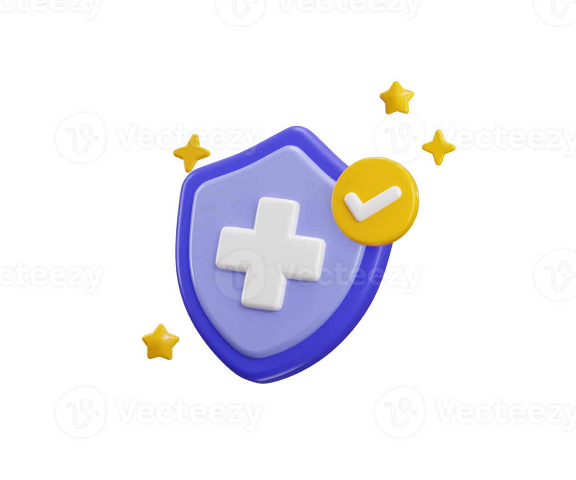 First aid and health care icon 3d render concept of protect shield on medical symbol of emergency help math signs icon illustration png