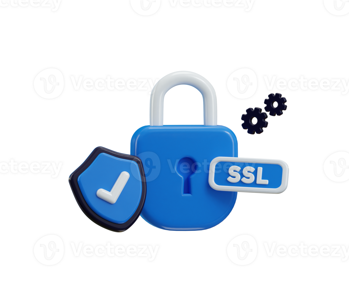 SSL Certificate icon 3d render concept of padlock with protect shield icon cyber security, network security and computer security icon illustration png