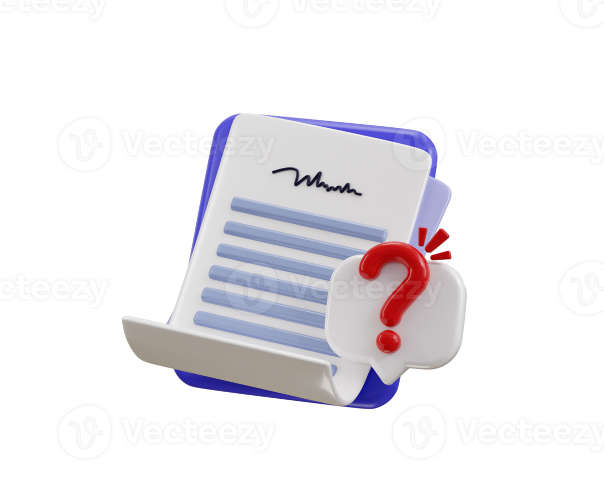Document list with question mark icon 3d render concept of document sheet missing with speech bubble question sign or ask faq and qa answer solution icon illustration png