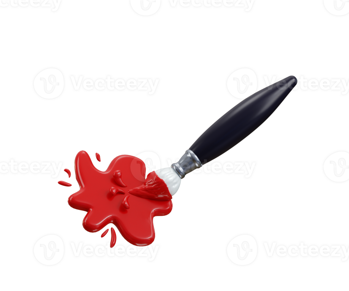 Painting brush icon 3d render concept of painting on red color painting brush icon illustration png
