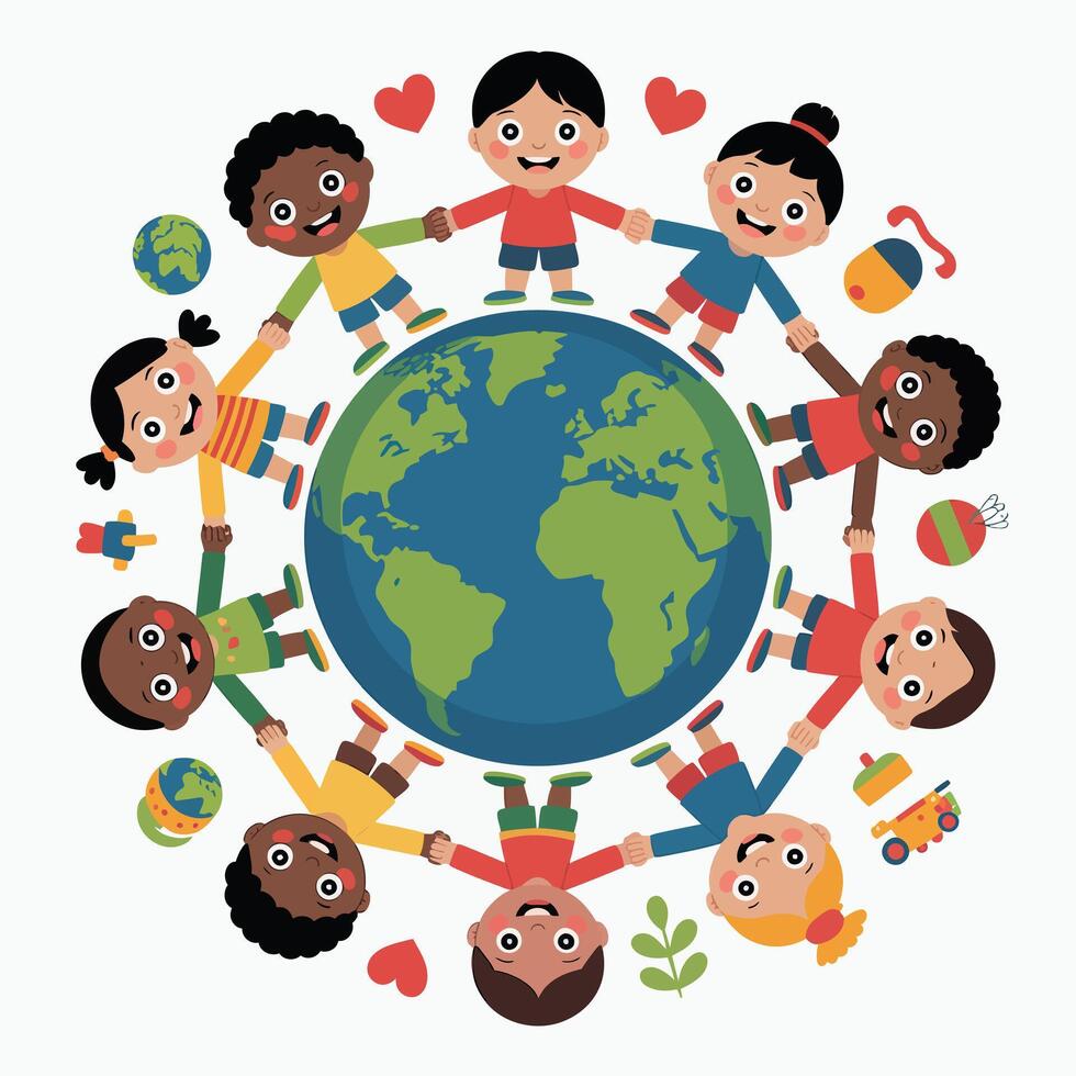 Children Holding Hands Around the World Illustration vector