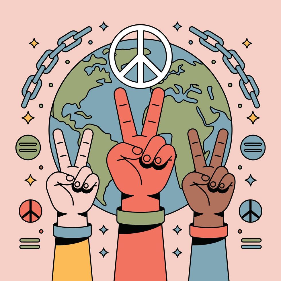 Peace Sign Hands Earth and Chains Illustration vector
