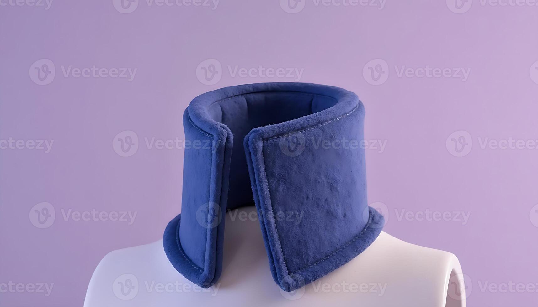 Soft Blue Velvet Neck Wrap on Mannequin Against Lavender Background photo