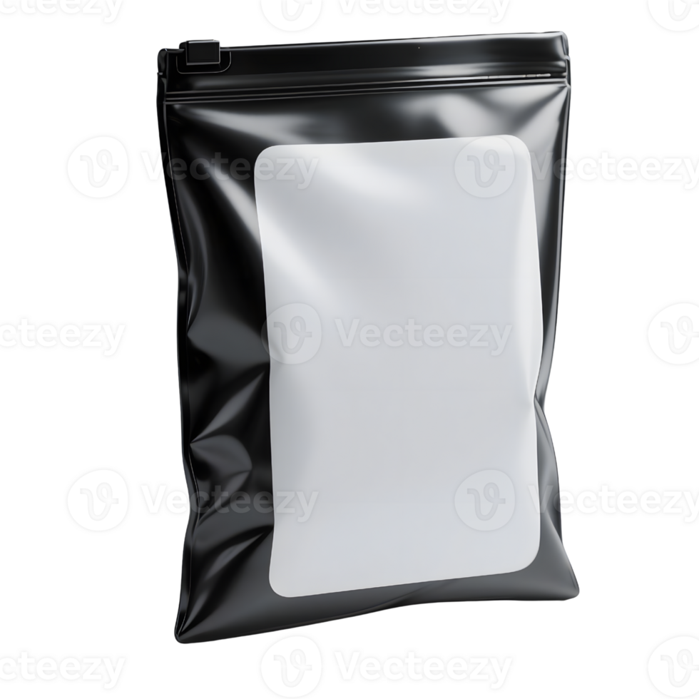 Black pouch with a white label isolated on transparent background png