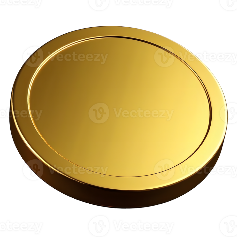 A shiny gold coin is isolated on transparent background png