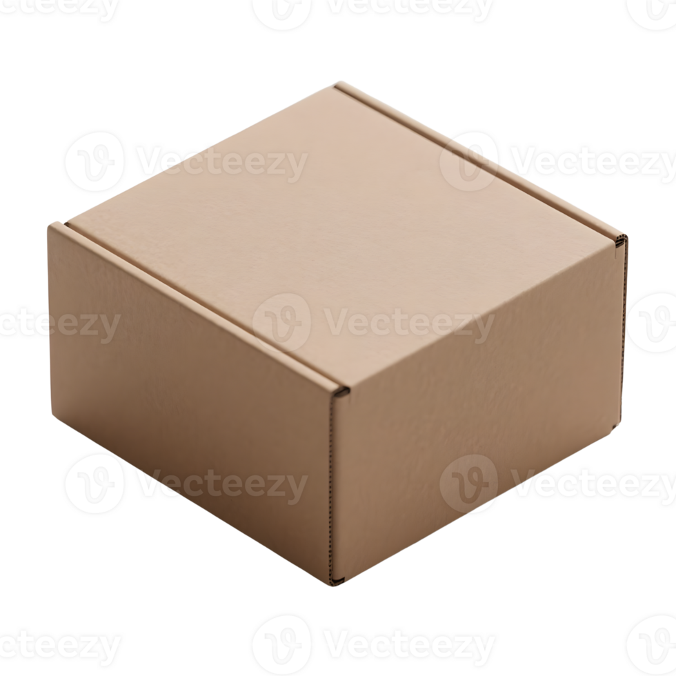 A closed cardboard box is isolated on transparent background png