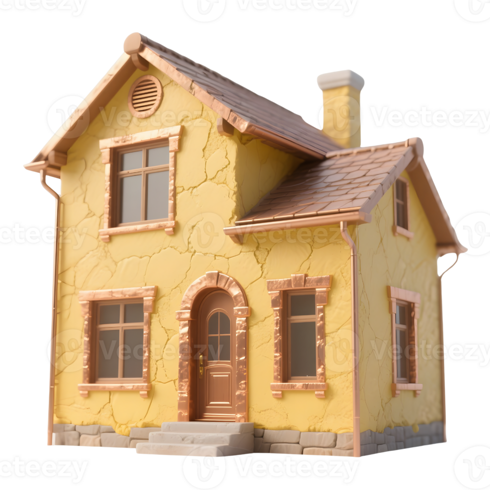 A charming yellow house isolated on transparent background png