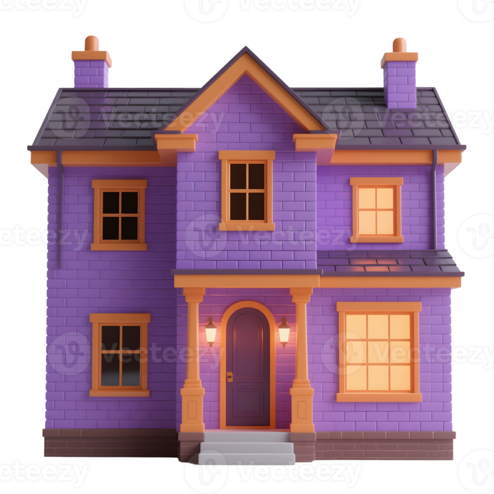 A purple cartoon house isolated on transparent background png
