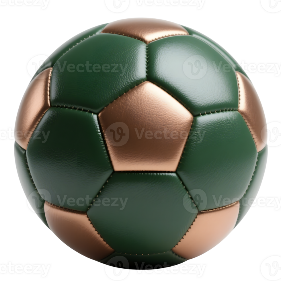 A green and bronze soccer ball isolated on transparent background png