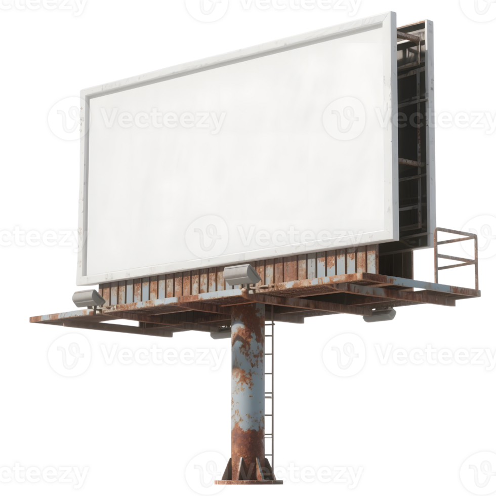 An old billboard stands isolated on transparent background png