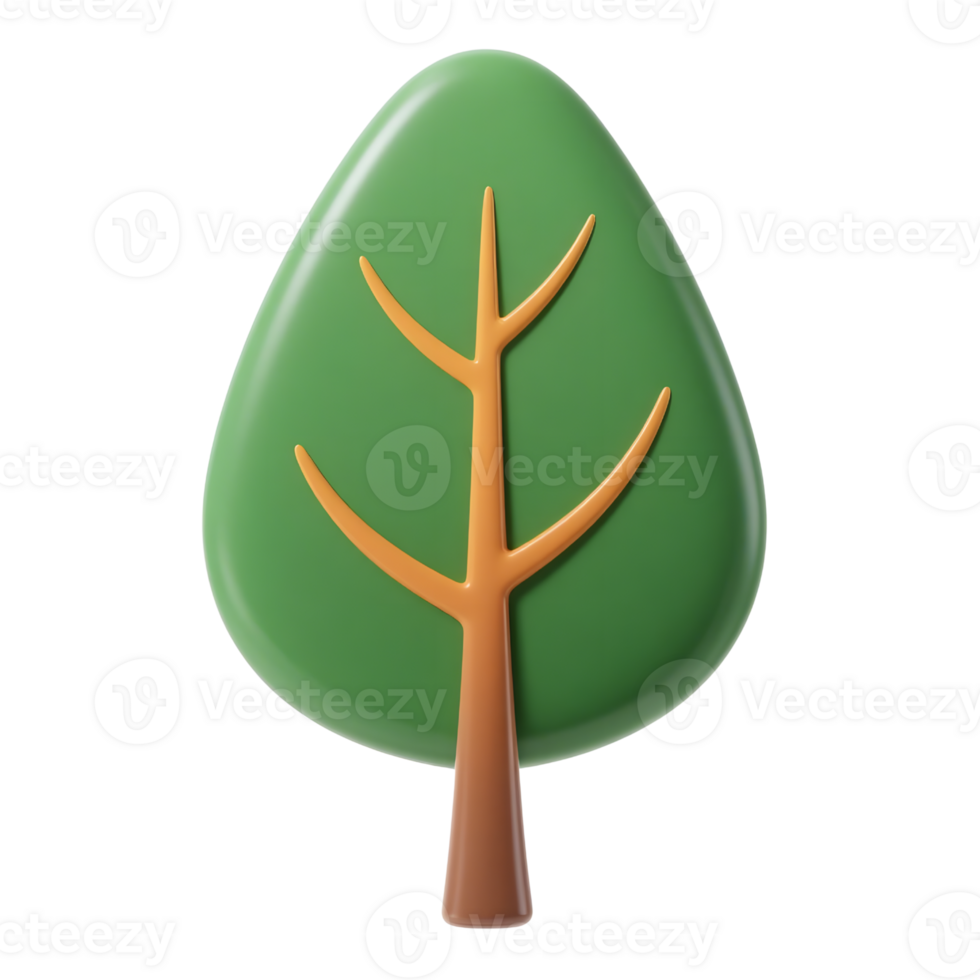 A green tree with brown branches isolated on transparent background png