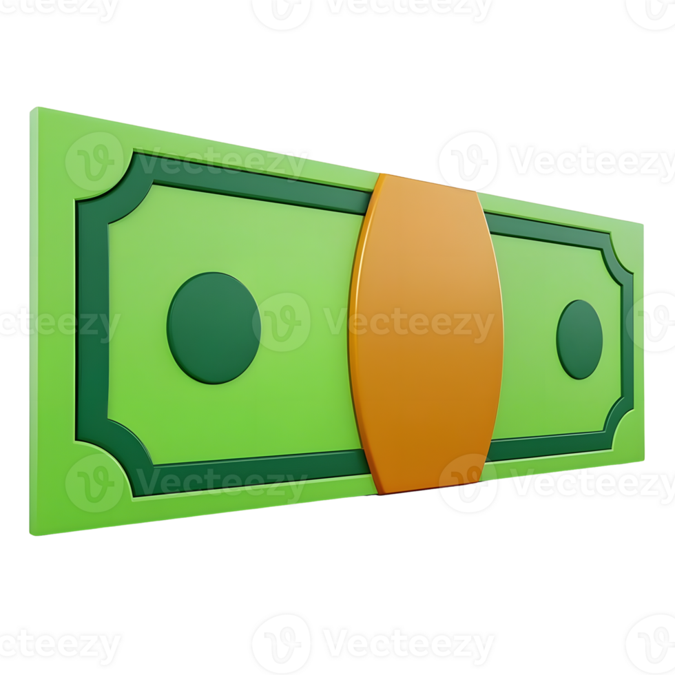 A stack of green dollar bills is isolated on transparent background png