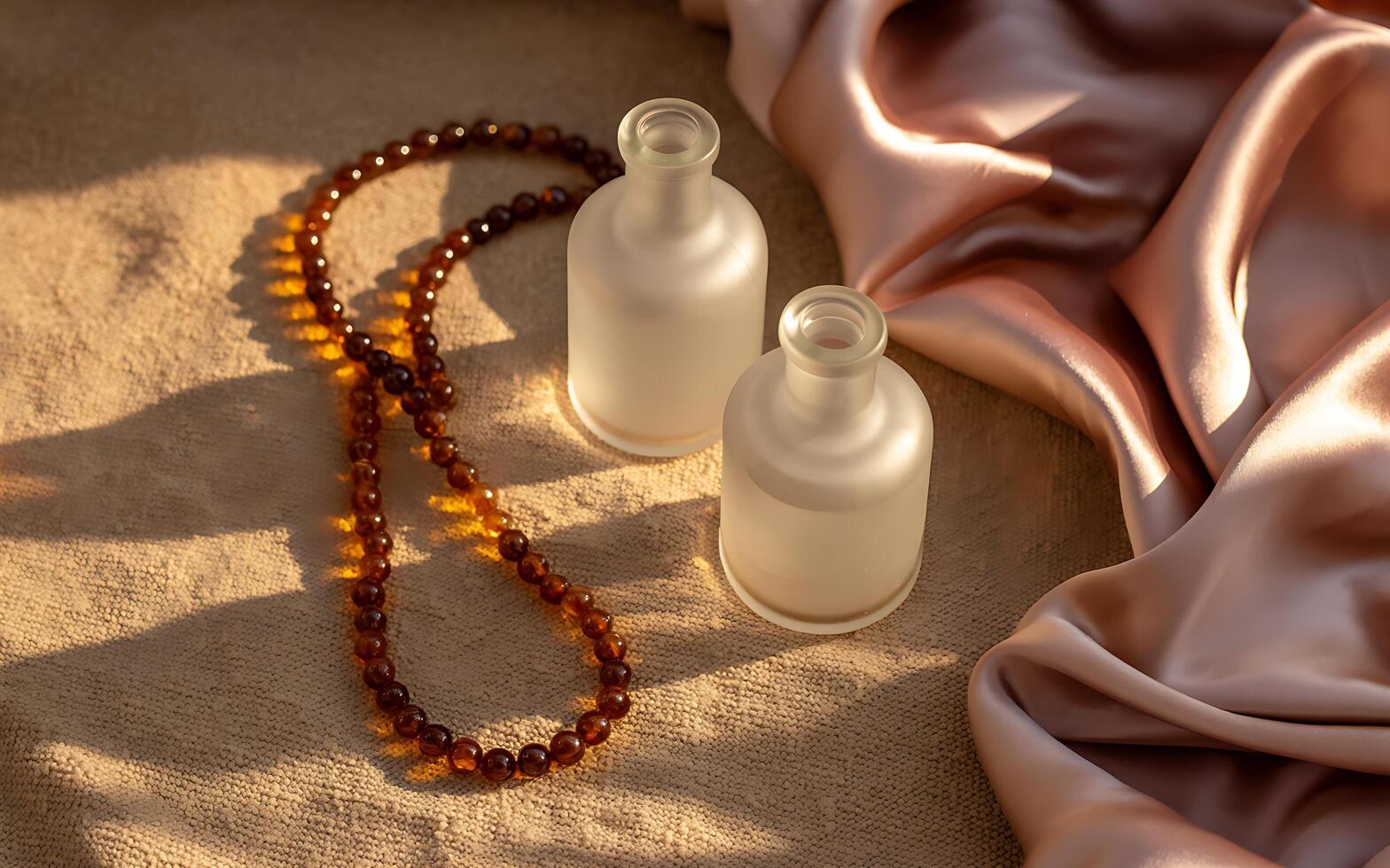 Two bottles of oil on a table photo