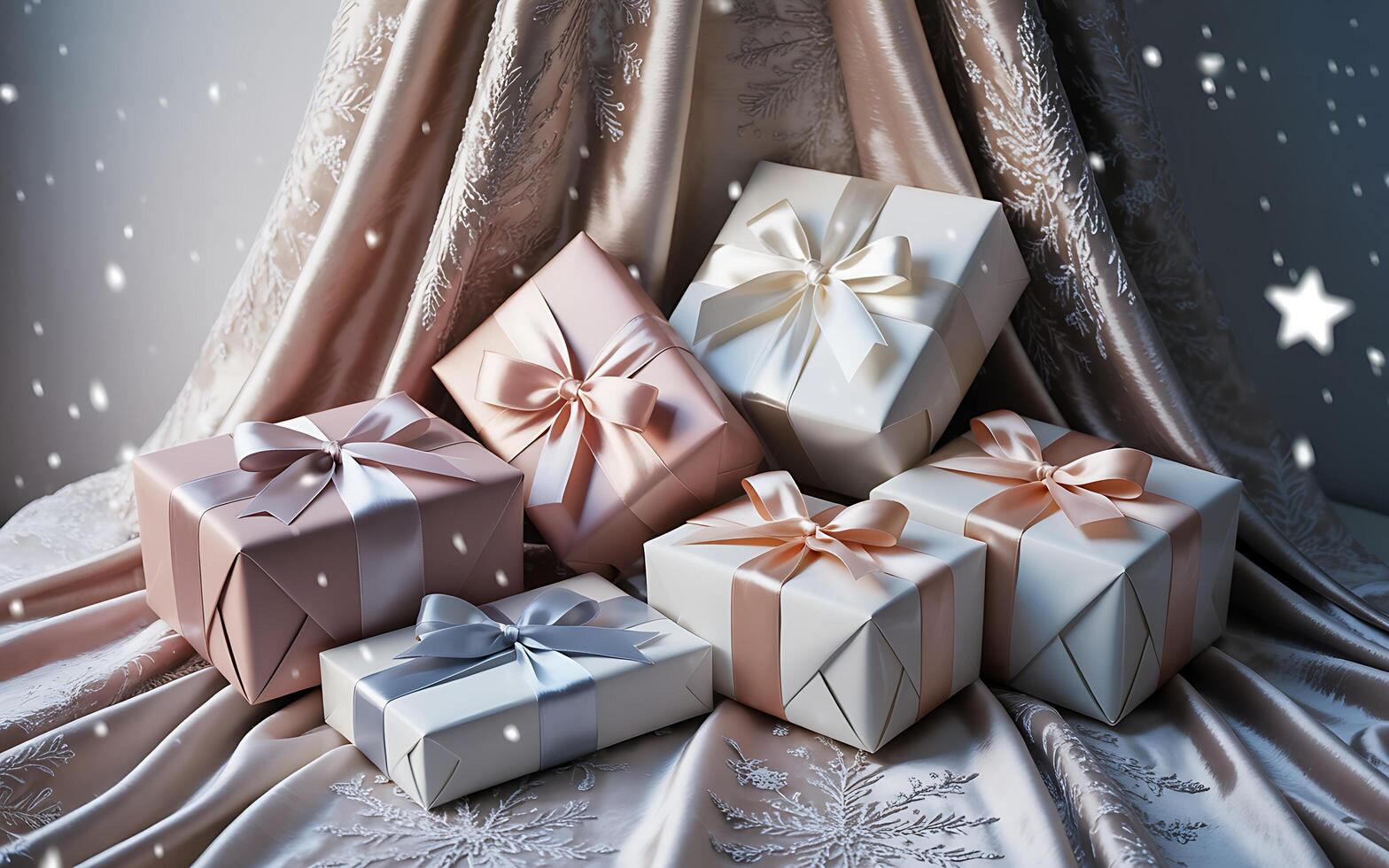 Gifts wrapped in white paper with stars on them photo
