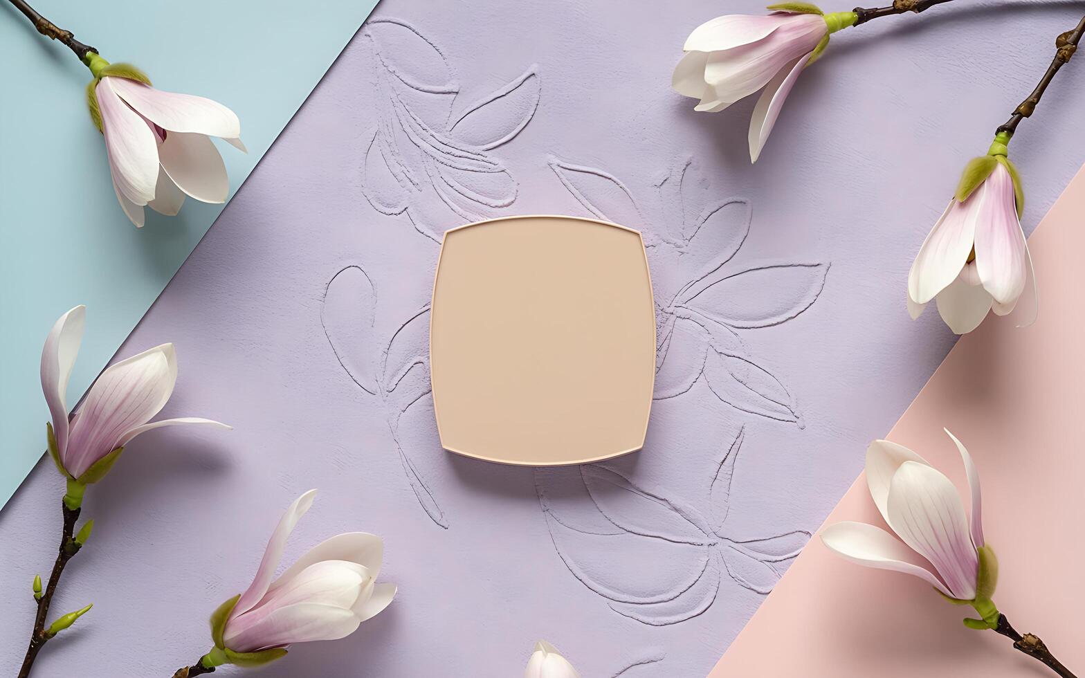 A compact powder compact is surrounded by flowers photo