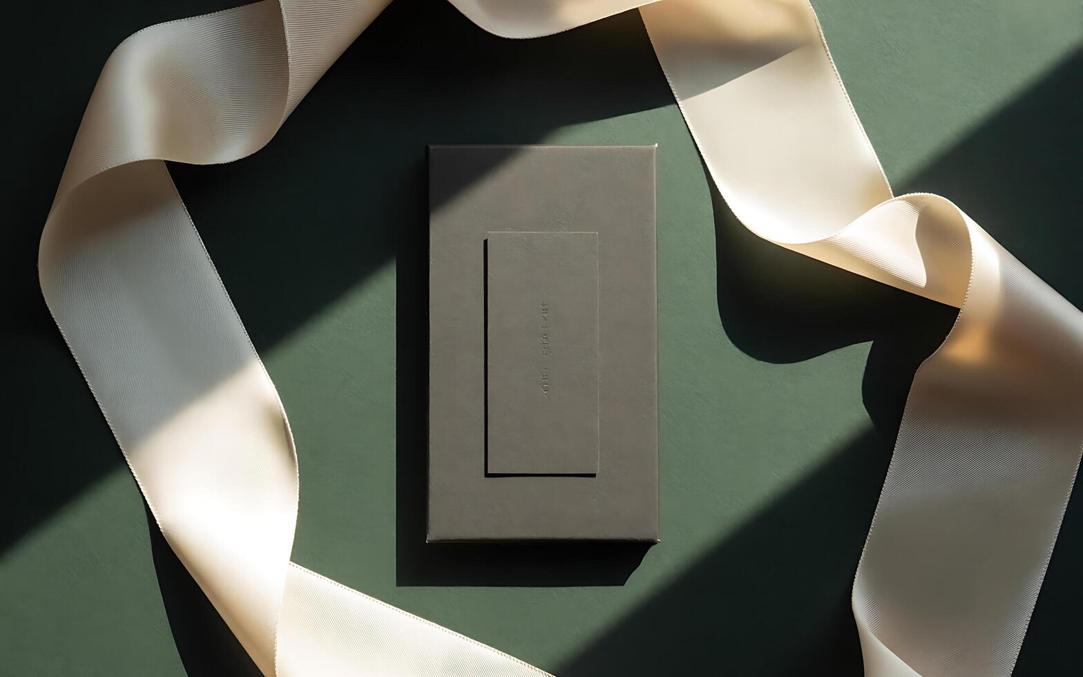 A black box with a white ribbon on top photo