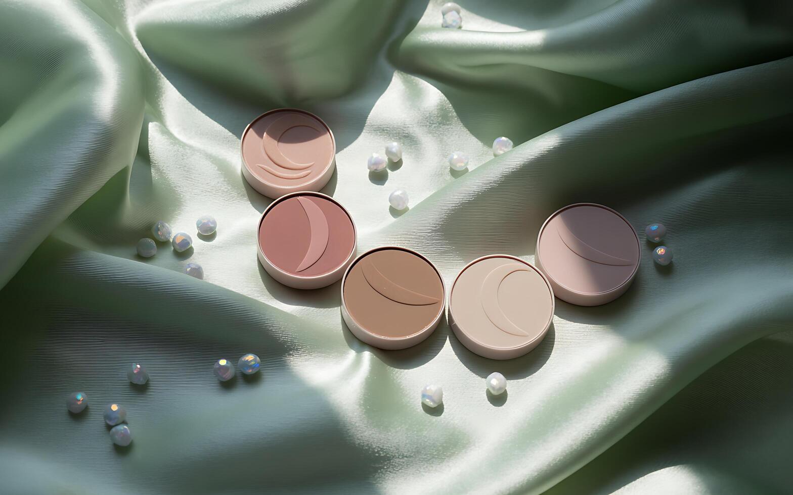 Three different colored powders on a green satin photo