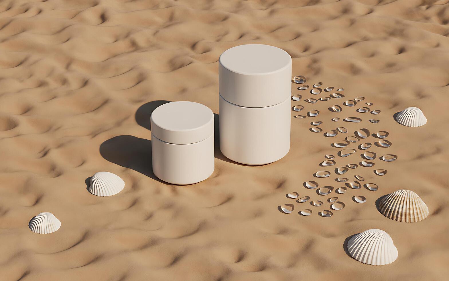 A white container with shells and sand photo
