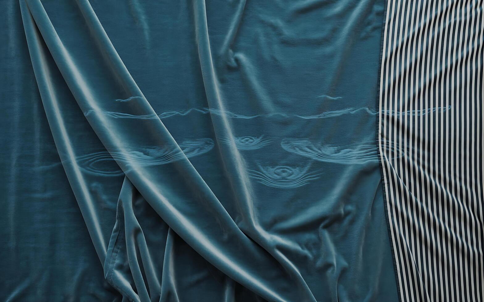 A blue velvet sheet with a striped pattern photo