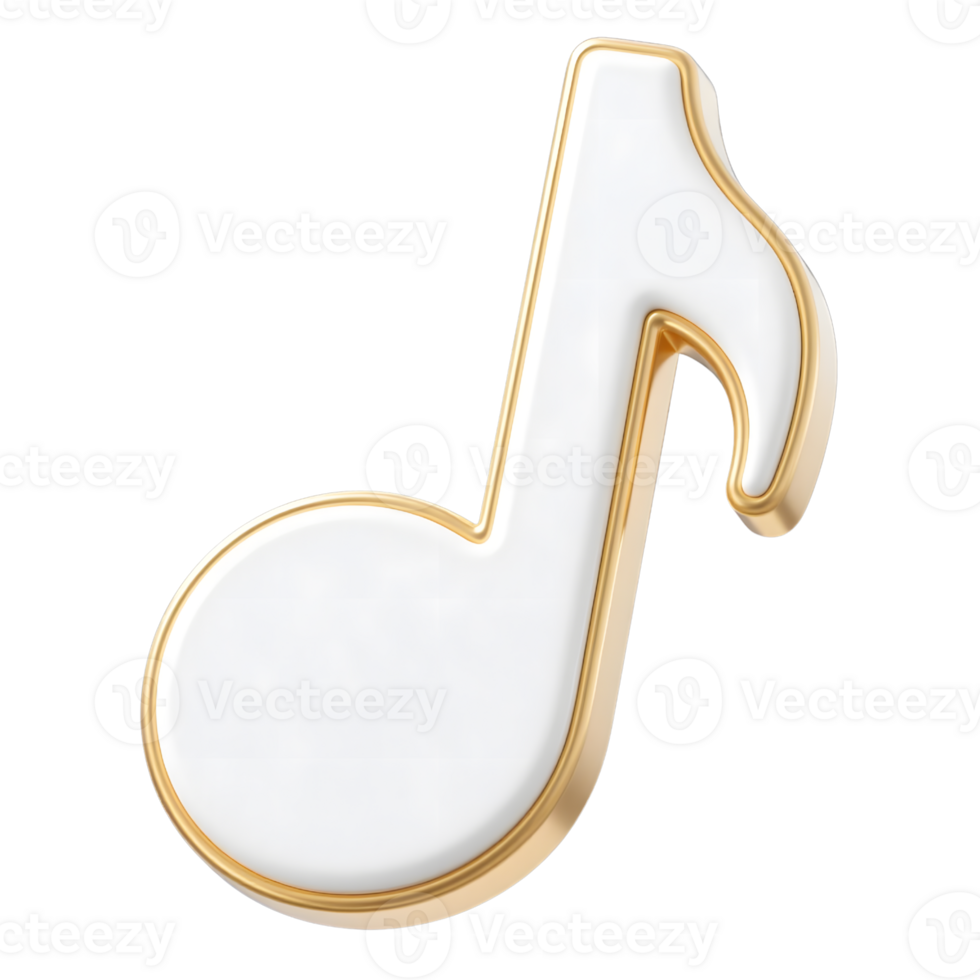 A white and gold music note isolated on transparent background png