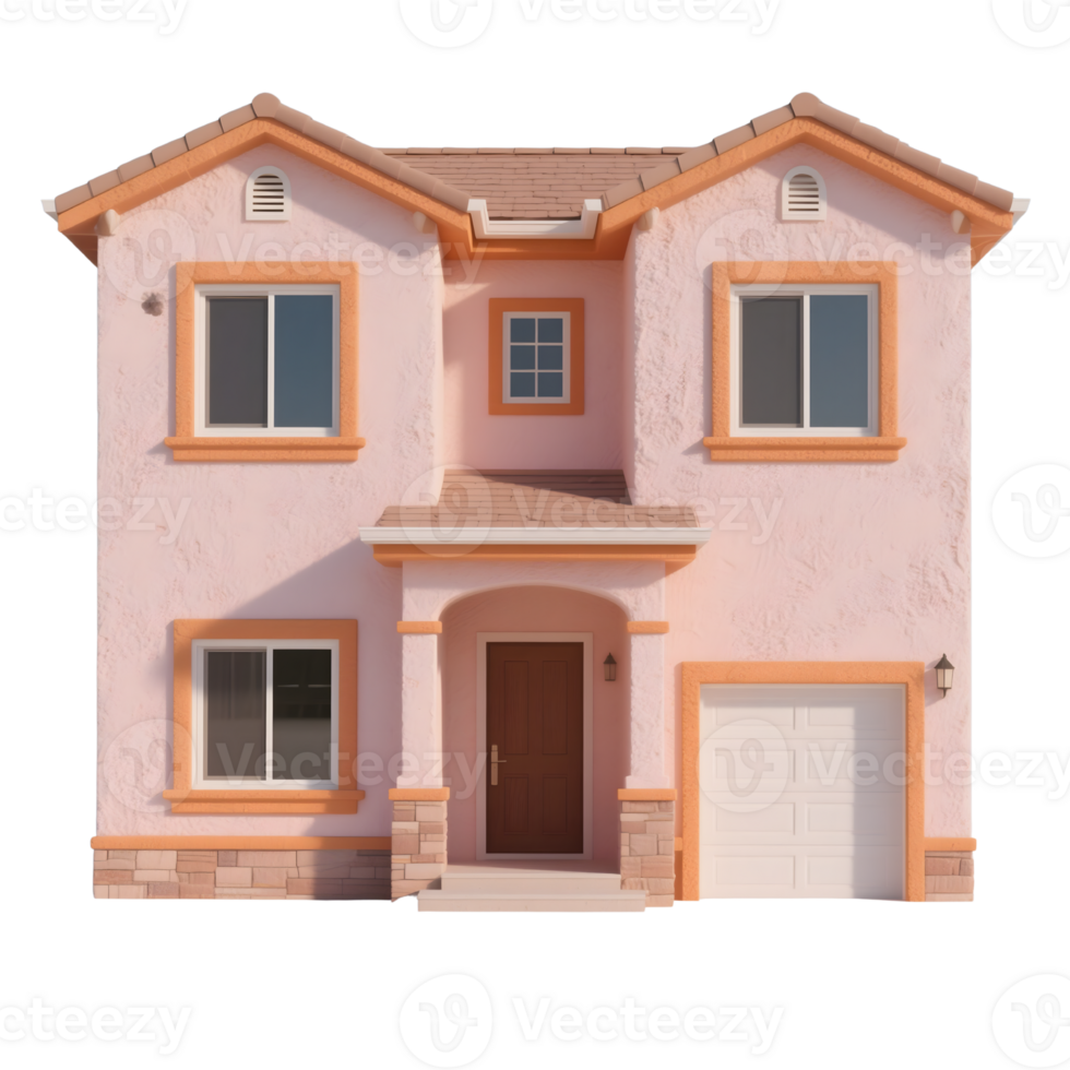 A pink house with orange trim isolated on transparent background png