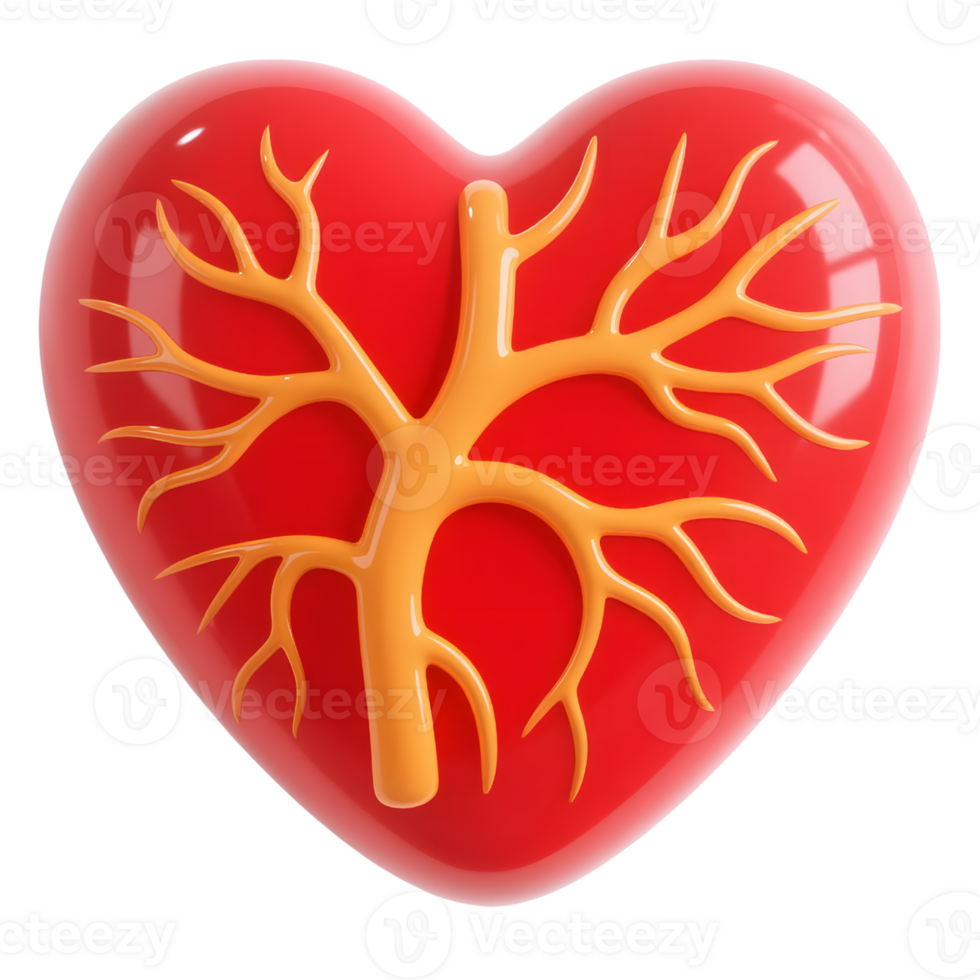A red heart with arteries isolated on transparent background png