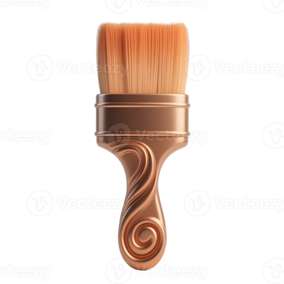 A bronze paintbrush is isolated on transparent background png